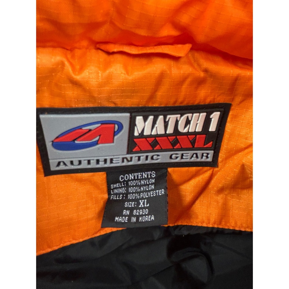 Vintage Y2K Match 1 Orange Puffer Jacket Full Zip Collared Winter Size XL NEW - Picture 6 of 9